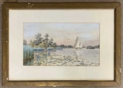 Stephen John Batchelder (1849-1932), Wherry on the Broads, watercolour, signed, 33x58cm, framed