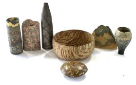 Group of six studio pottery vases together with a bowl, all designed by Lis Schwartze-Feast