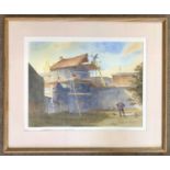 Michael Sheldon (British, contemporary), 'Restoring Palmer's Tower, Gt. Yarmouth', watercolour,