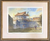 Michael Sheldon (British, contemporary), 'Restoring Palmer's Tower, Gt. Yarmouth', watercolour,