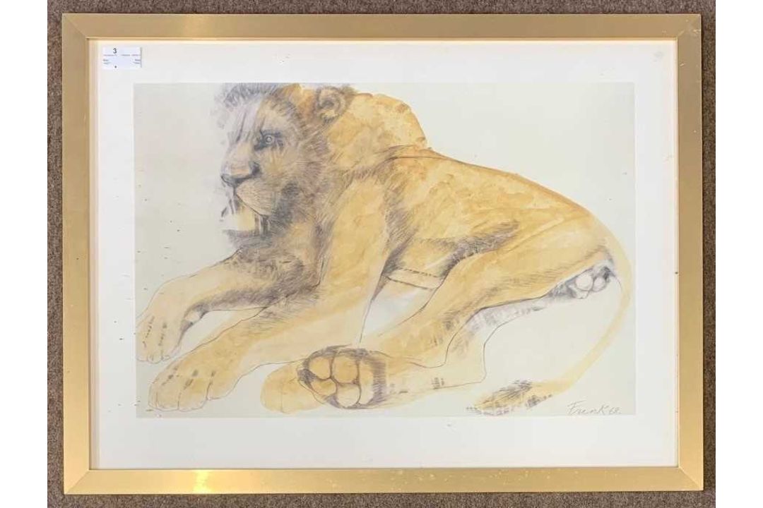 Elisabeth Frink CH DBE RA (1930-1933), Recumbent Lion, lithograph in colours, signed and dated '