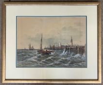 B.Walton (20th century), Fishing boats in turbulent seas, watercolour, signed and dated 1912,