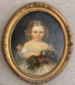 British School, circa 19th century, portrait of a young girl with flowers, oil on canvas,