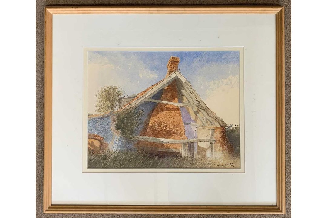 Michael Sheldon (British, contemporary), 'Ruined Cottage, Bessingham, Norfolk', watercolour, signed,