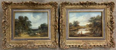 Robert Burrows (1810-1883), cattle and river scene, oil(s) on board, 13x17.5cm, framed (2)