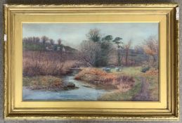 William Stephenson (1857-1938), Autumnal landscape, watercolour, signed, 60x33.5cm, framed and