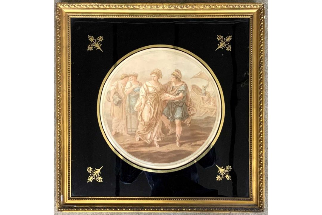 William Wynne Ryland after Angelica Kauffman, 'The flight of Paris and Helen', hand coloured stipple - Image 1 of 2