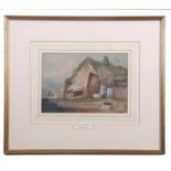 Attributed to Samuel Prout (1783-1852), A lady attends to washing outside a cottage, watercolour,