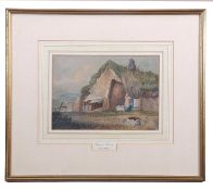 Attributed to Samuel Prout (1783-1852), A lady attends to washing outside a cottage, watercolour,