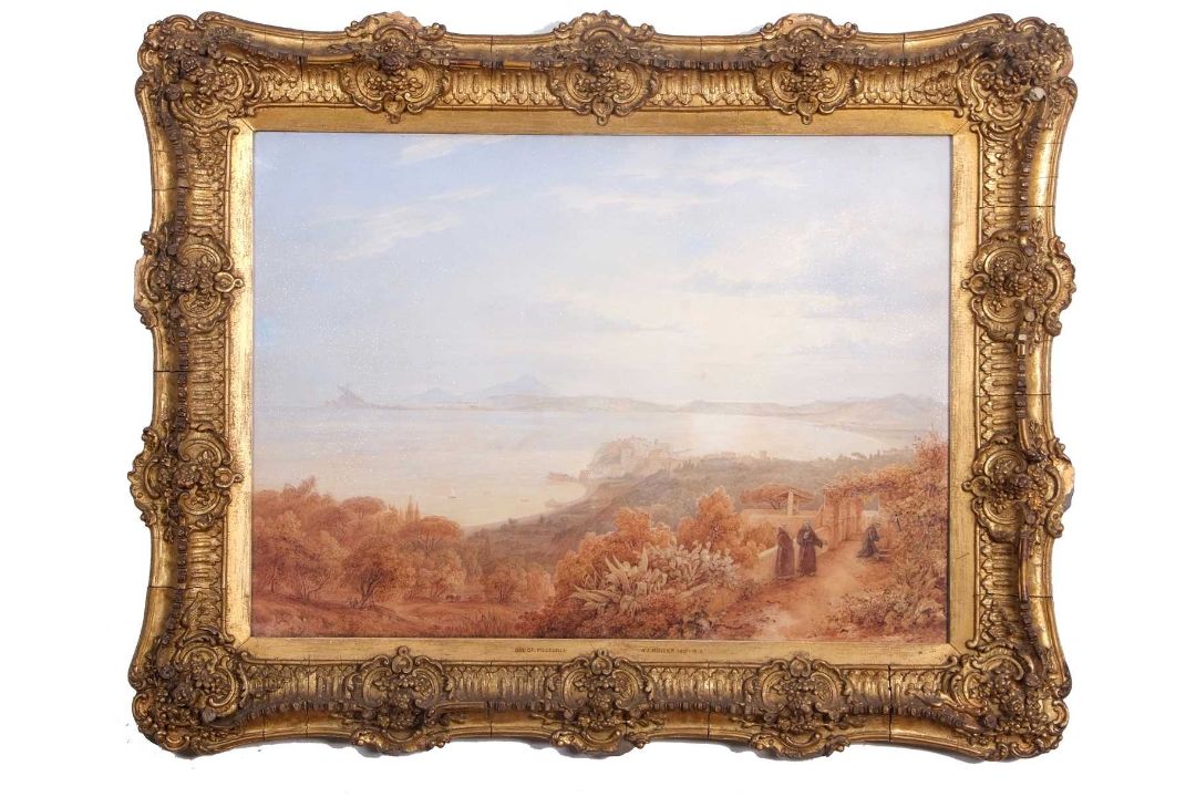 William James Muller (1812-1845), 'Bay of Pouzzuoli', pencil and watercolour, 55x40cm, framed and - Image 2 of 5