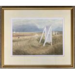 Michael Sheldon (British, contemporary), inscribed on backboard 'Road to Spurn', watercolour, signed