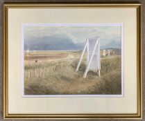 Michael Sheldon (British, contemporary), inscribed on backboard 'Road to Spurn', watercolour, signed