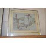 Water colour of buildings by Rowland Fisher