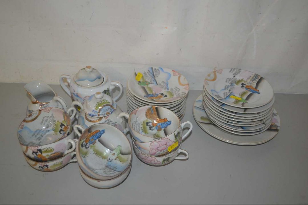 Qty Japanese poecelain teawares, cups, saucers sugar bowl, plates etc