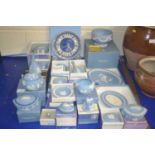 Qty of Wedgewood blue Jasper wares 20th century including vases, bowls, commemorative plates,