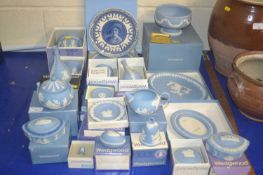 Qty of Wedgewood blue Jasper wares 20th century including vases, bowls, commemorative plates,