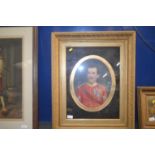 Oval framed water colour of a gentleman in a military uniform with medals