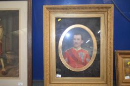 Oval framed water colour of a gentleman in a military uniform with medals