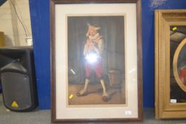 Framed continental print of a clown