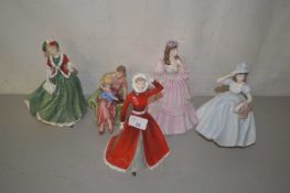 Qty of figurines including Royal Doulton 'When I was young', Royal Doulton 'Christmas Day 2000' etc
