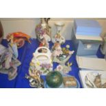 Qty of china wares, figurines, Wedgewood oval dish etc