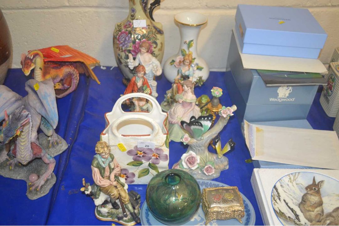 Qty of china wares, figurines, Wedgewood oval dish etc