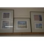 Number of framed prints, one of football coaches and classical American aircraft together with the