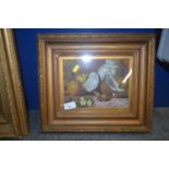 Framed still life of fruit and a vase indistinctly signed Reynolds