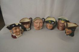 Qty of large Royal Doulton character jugs, 'Old Charlie', 'Dick Turpin', etc