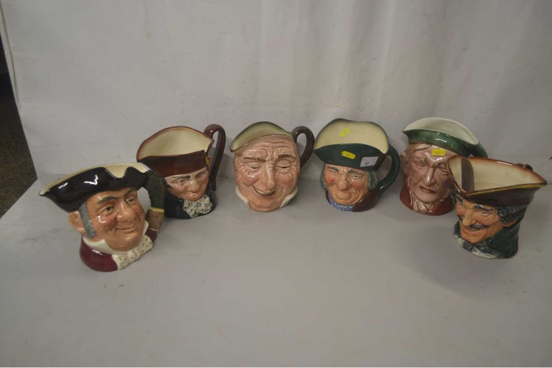 Qty of large Royal Doulton character jugs, 'Old Charlie', 'Dick Turpin', etc