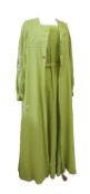 David Butler by Pressler: a 1970's soft lime green two piece, comprising of a long sleeve
