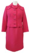 Peggy French Couture: a bright pink two piece suit, with short sleeve fitted dress and matching