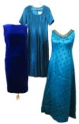 A Royal blue velvet skirt and matching sleeveless top by Lee Cecil size 36; a turquoise polka dot