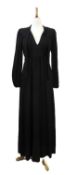 Ossie Clark for Radley: a black dress with V neck and tie waist, size 14 label yellowedone belt loop
