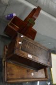 A shoe shine box, wooden tray and a Chinese style basket (3)