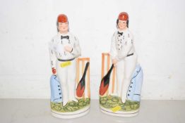 Pair of reproduction Staffordshire figures of cricketers