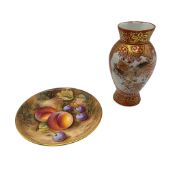 A small satsuma baluster vase together with a small signed Royal Worcester hand painted fruit dish.