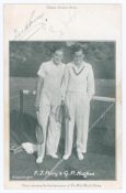 Fred Perry and Pat Hughes c.1933. Mono ‘Famous Amateur Series’ advertising trade/ postcard for ‘