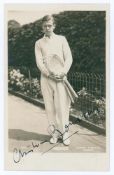 Christian Boussus. 1930s. Sepia real photograph postcard of Boussus standing full length in tennis