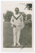 Nigel G. Sharpe. 1930s. Sepia real photograph postcard of Sharpe standing full length in tennis