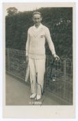 Jean Laurent Robert Borotra. 1930s. Sepia real photograph postcard of Borotra standing full length