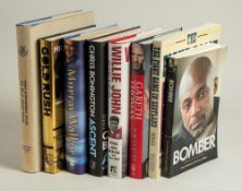 Signed sporting biographies. Seven titles signed by the author/ subject. Hardbacks include ‘Gold