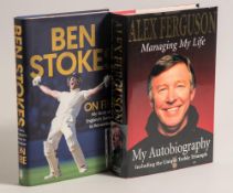 Signed books and sporting ephemera. Eight signed items covering football, cricket and tennis. Two