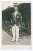 Heinrich Kleinschroth. 1930s. Sepia real photograph postcard of Kleinschroth standing full length in