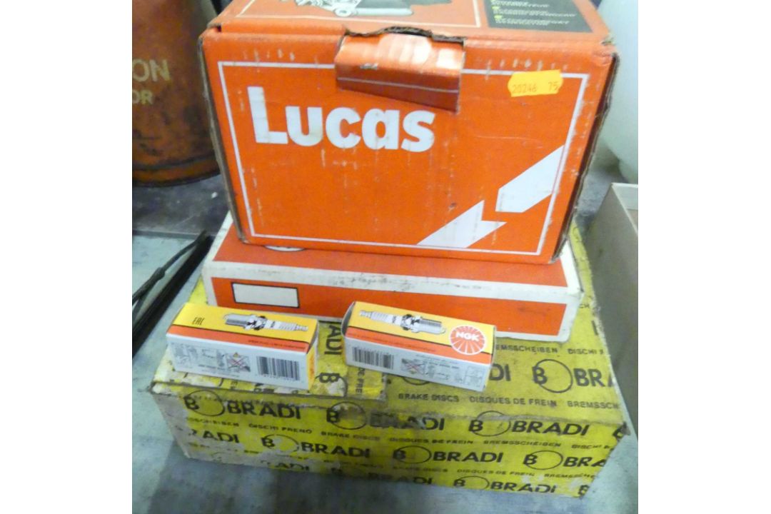 Sundry car parts to include a Lucas B90 alternator, gearbox components, inner tube, spark plugs etc - Image 2 of 2