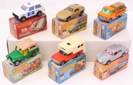 Matchbox Superfast 75 series group of six to include a no.53 CJ-6 Jeep, in green, a no.59 Porsche