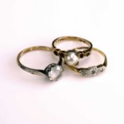 An Art Deco 18ct gold diamond point set dress ring, size K, together with a 9ct gold cultured