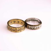 A modern 9ct gold diamond highlight set eternity ring, size K/L, together with a 9ct gold white