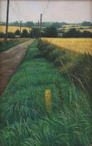 Tom Deakins (British, b.1957) - The road, Tilly, oil on panel, inscribed verso, 15 x 10cm Frame: 23