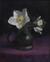 George Bruce (British, 1930-2022) - Hellebores, oil on board, signed with initials and dated '79'